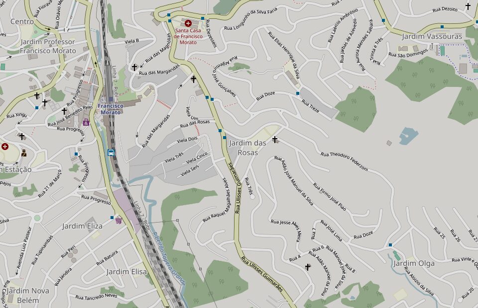 Mapa da região do CT: a Equipe NT Fight fica na R. São Marcos, 86, Jardim Rosas, perto da estação Francisco Morato